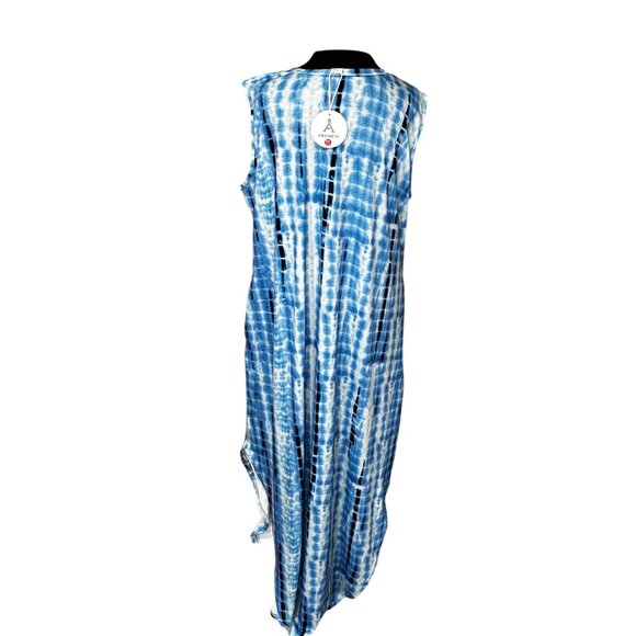 Sleeveless Blue Tie-Dye Maxi Dress With Side Pockets XXL Lightweight & Casual - Picture 3 of 10